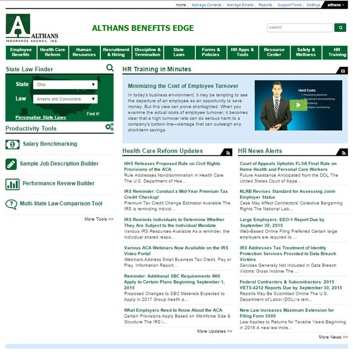 Screenshot of Althans' Benefits Compliance Online Resource Portal